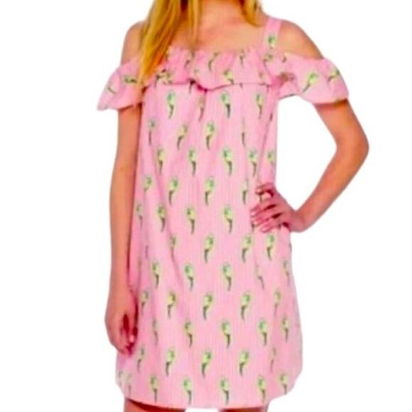 Crown & Ivy Medium Dress 100% Cotton Parrot Boho Resort Dress Preppy Button Back - Picture 4 of 16